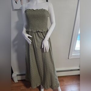 Elegant Strapless Olive Dress